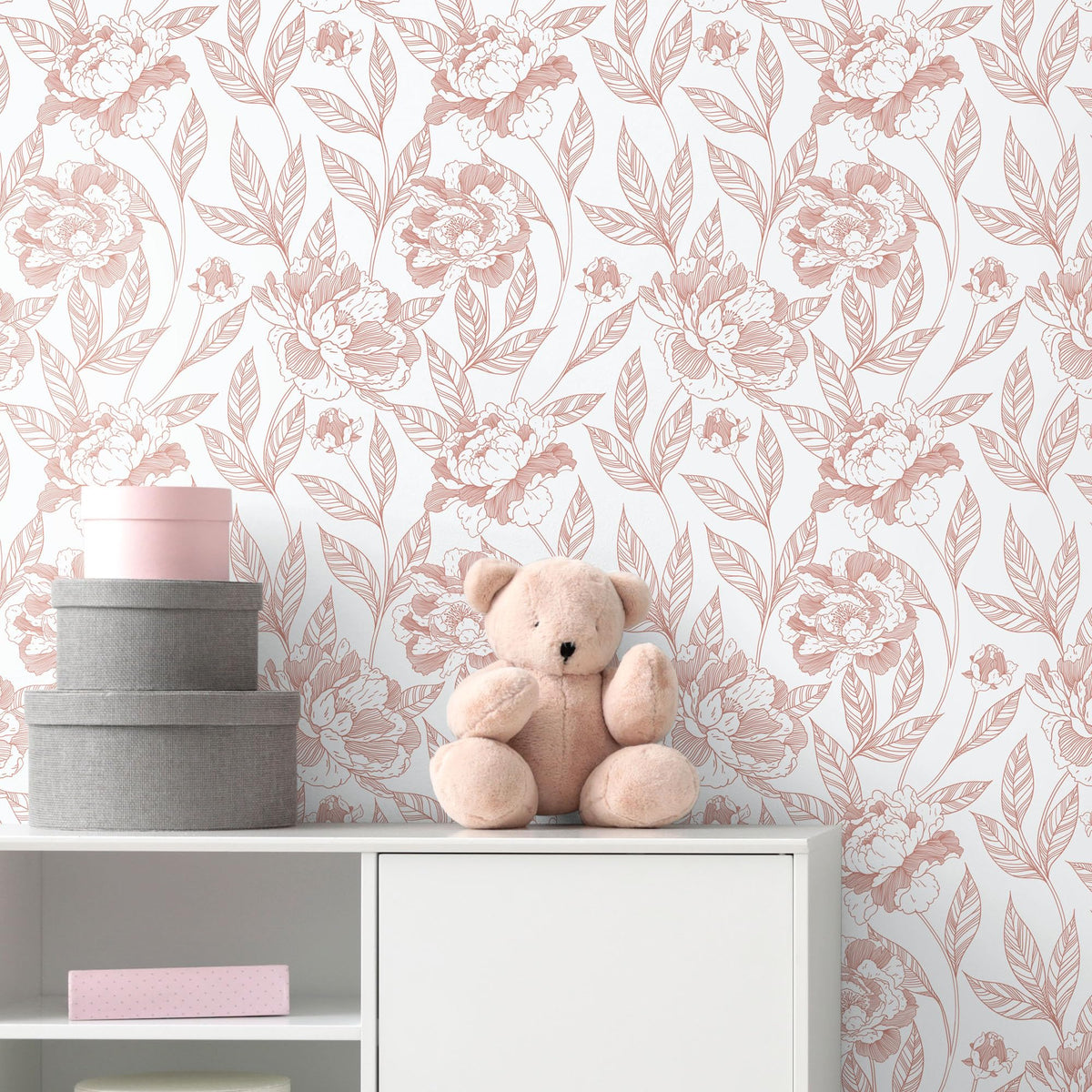 Timeet Pink Floral Peel and Stick Wallpaper Vinyl 17in x 78.7in Modern