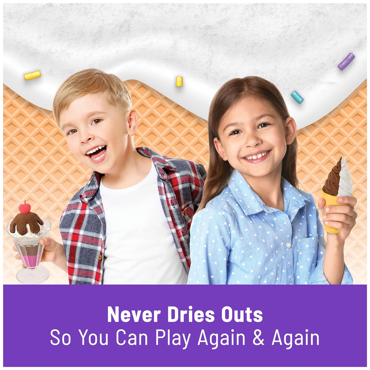 Kinetic Sand Scents Ice Cream Treats Playset 3 Colors 6 Serving Tools