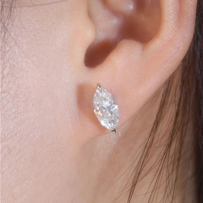 925 Sterling Silver 1ct Marquise Moissanite Stud Earrings Unisex Couple