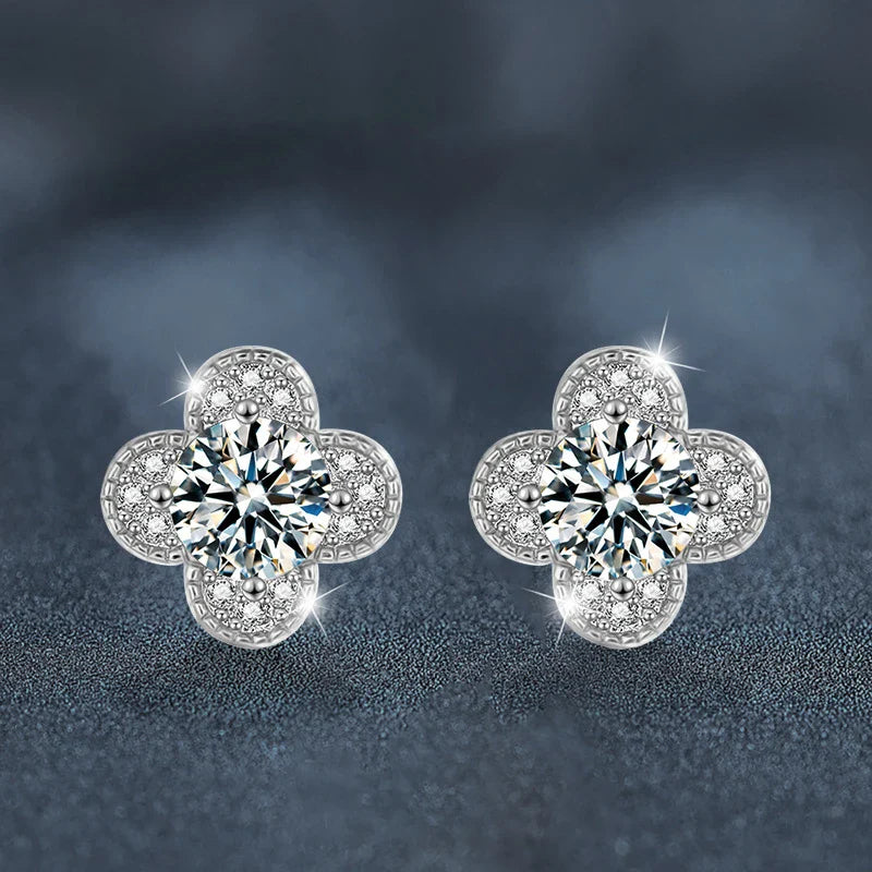 925 Sterling Silver 2ct Moissanite Four-Leaf Clover Stud Earrings Women