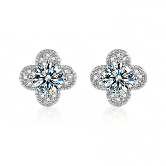 925 Sterling Silver 2ct Moissanite Four-Leaf Clover Stud Earrings Women