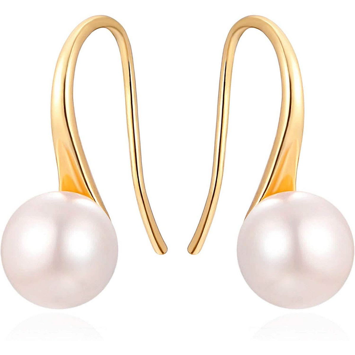 925 Sterling Silver 7.5-8mm White Freshwater Cultured Pearl Dangle Drop Earrings