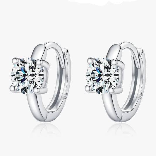 925 Sterling Silver D-Color Round Moissanite Sparkling Hoop Earrings for Women