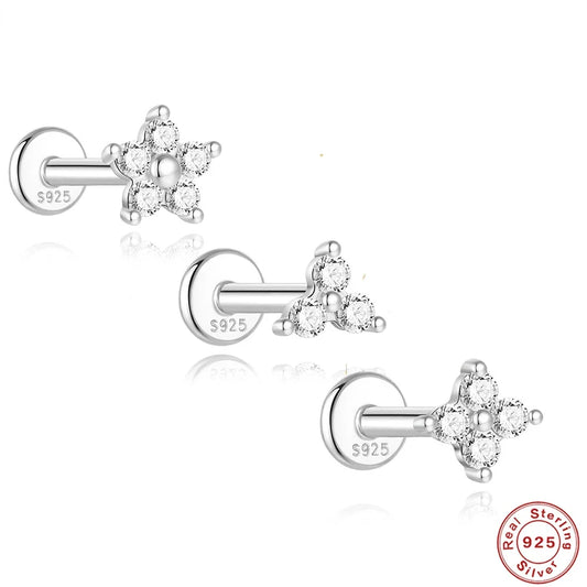 925 Sterling Silver Mini Moissanite Four-Claw Screw Stud Earrings For Women