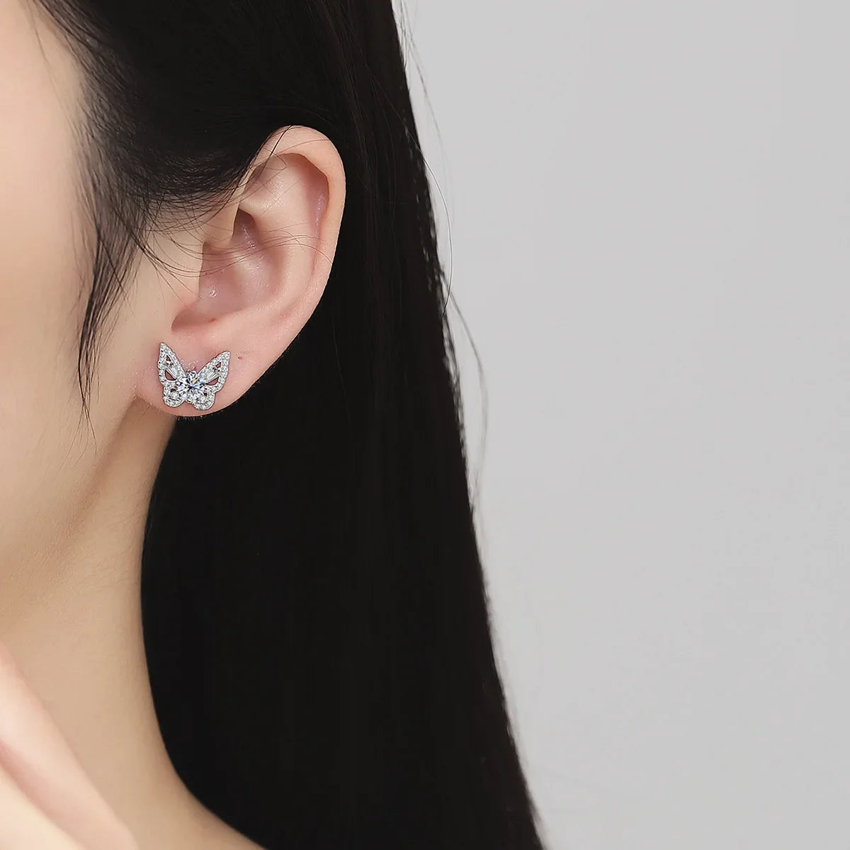 925 Sterling Silver Moissanite Butterfly Stud Earrings Romantic Gift For Women