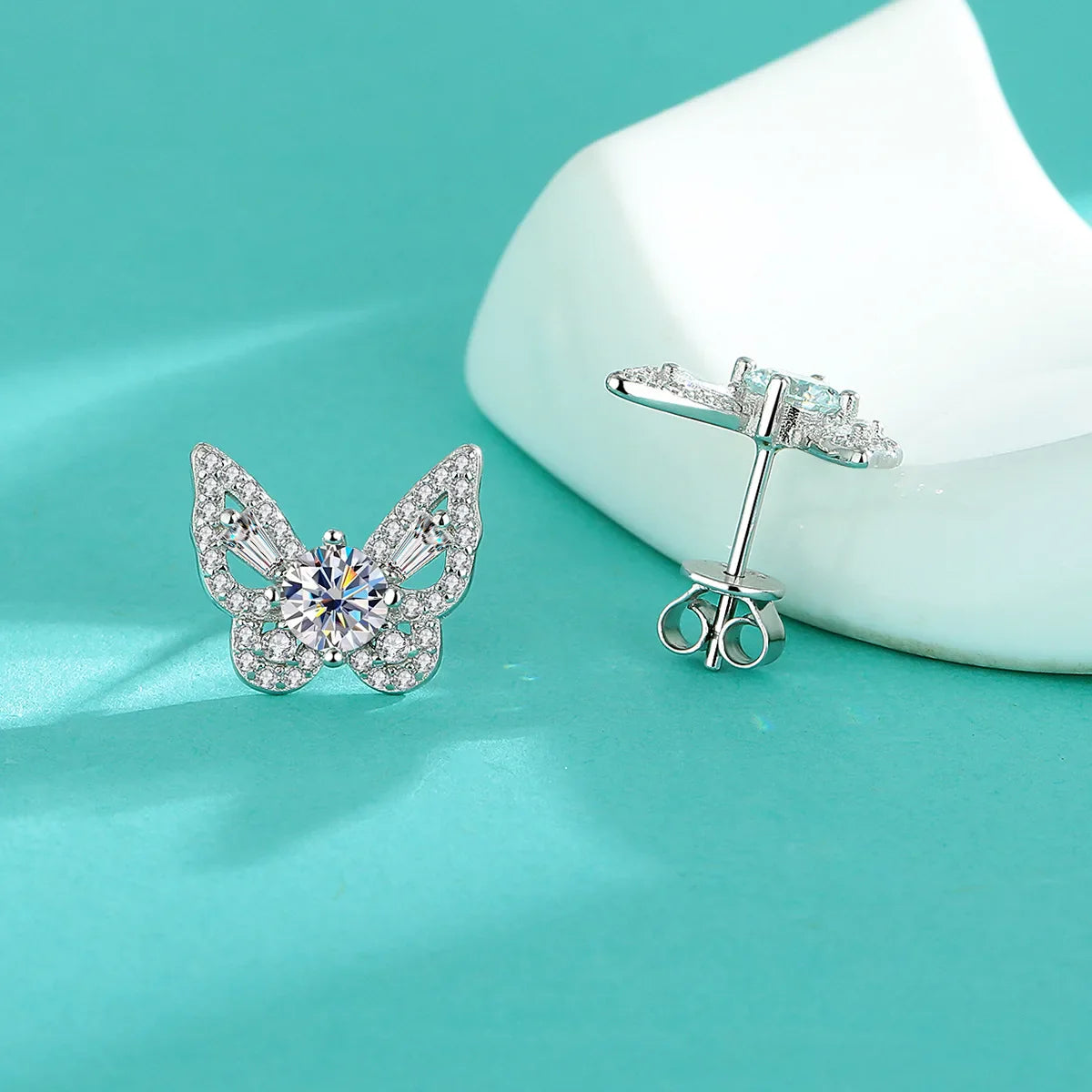 925 Sterling Silver Moissanite Butterfly Stud Earrings Romantic Gift For Women