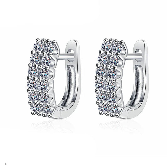 925 Sterling Silver Moissanite Double Row Stud Earrings 0.72ct x2 Simple