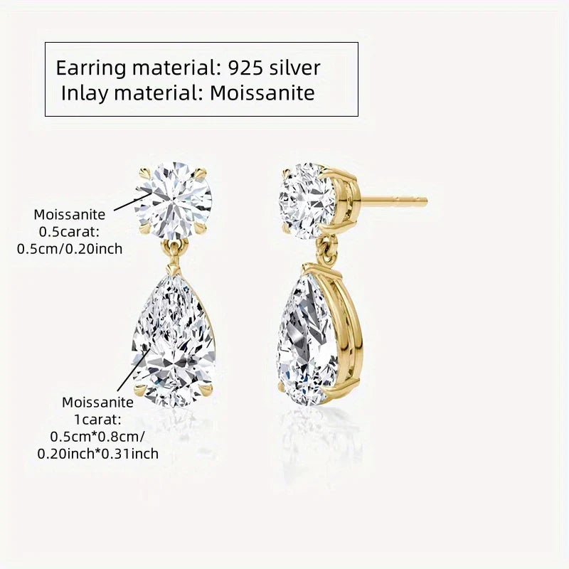 925 Sterling Silver 1.5 Ct Moissanite Drop Earrings For Men Women