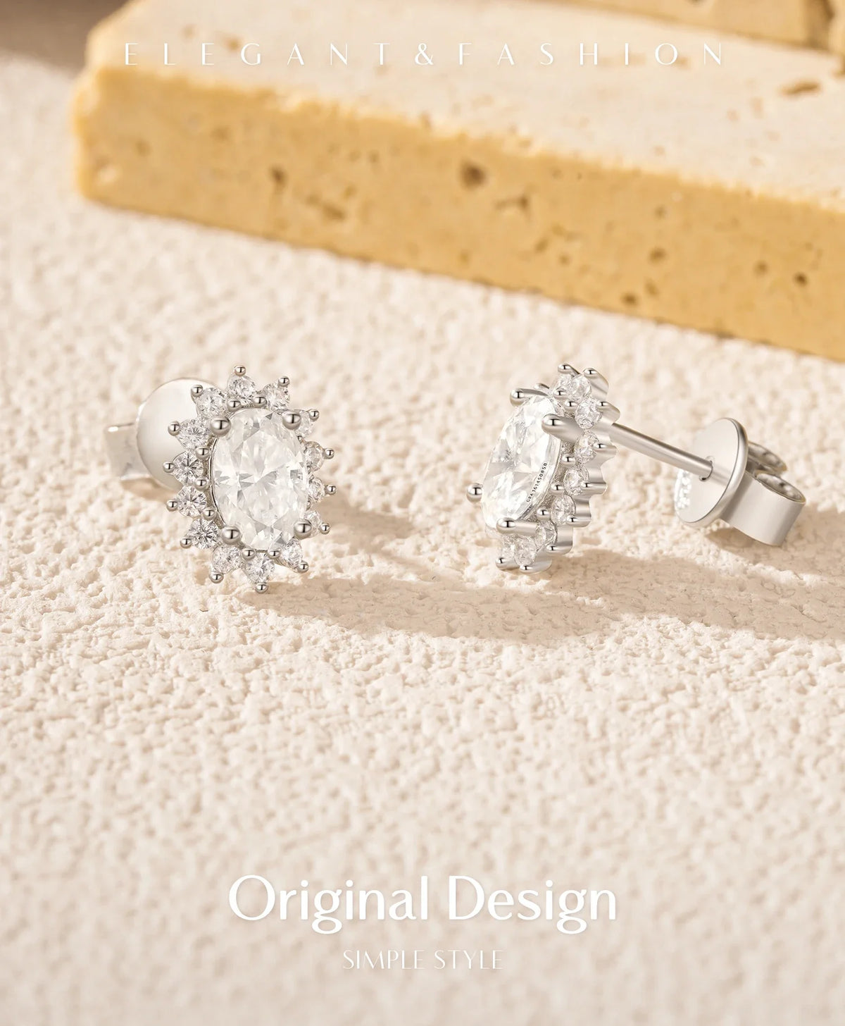 925 Sterling Silver Moissanite Halo Stud Earrings Bridal Wedding Engagement