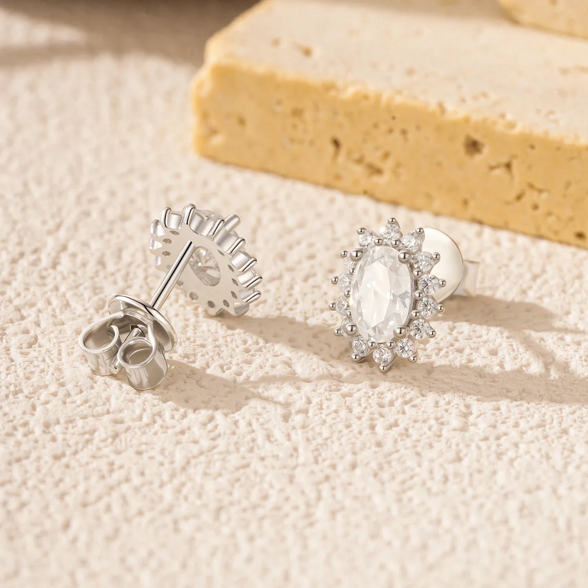 925 Sterling Silver Moissanite Halo Stud Earrings Bridal Wedding Engagement