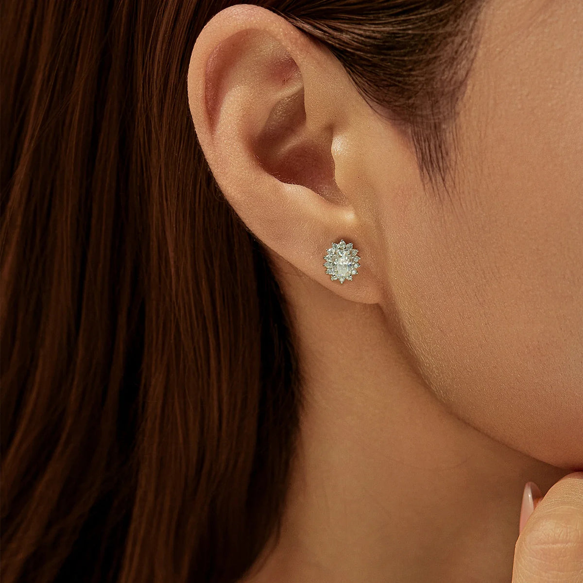 925 Sterling Silver Moissanite Halo Stud Earrings Bridal Wedding Engagement