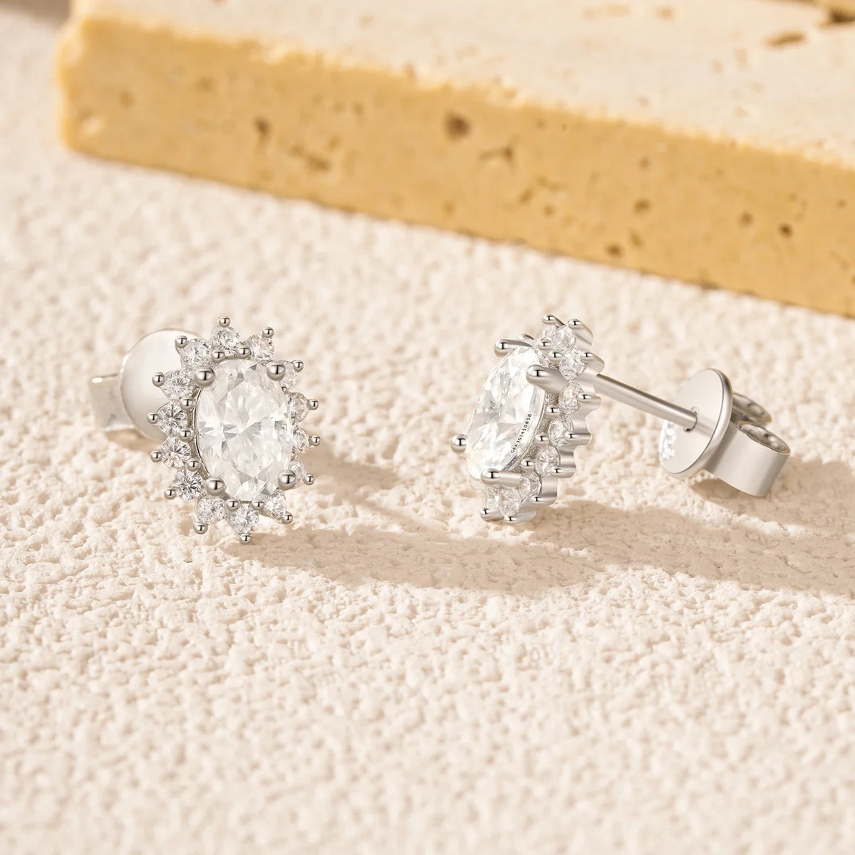925 Sterling Silver Moissanite Halo Stud Earrings Bridal Wedding Engagement