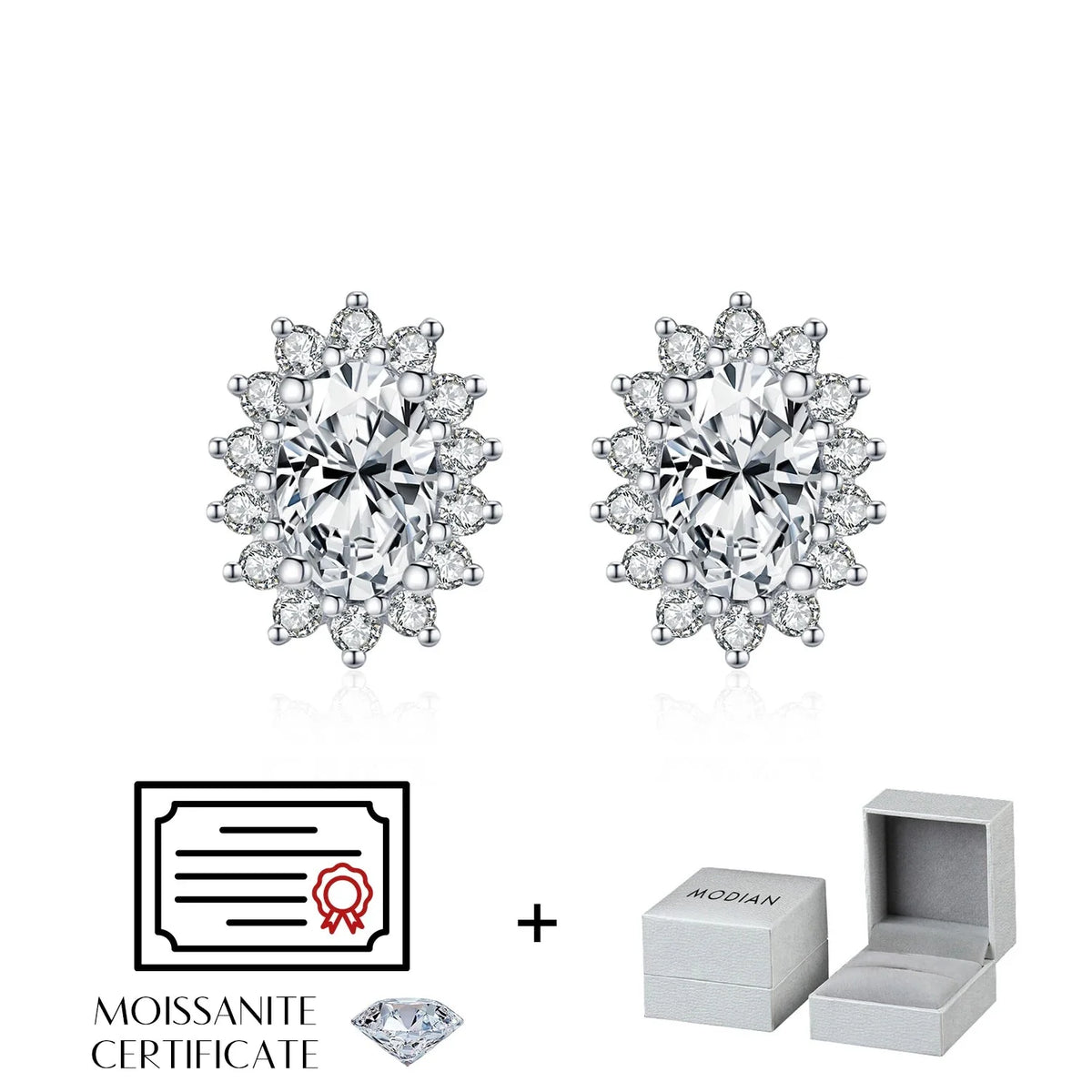 925 Sterling Silver Moissanite Halo Stud Earrings Bridal Wedding Engagement