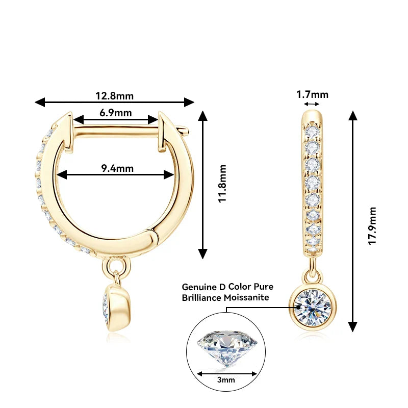 925 Sterling Silver Moissanite Huggie Hoop Earrings 3mm Bezel Set