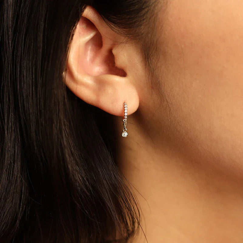 925 Sterling Silver Moissanite Huggie Hoop Earrings 3mm Bezel Set
