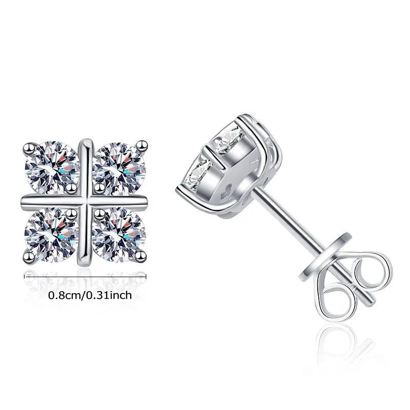 925 Sterling Silver 0.8Ct x2 Moissanite Stud Earrings 1.6Ct Total Classic Luxury