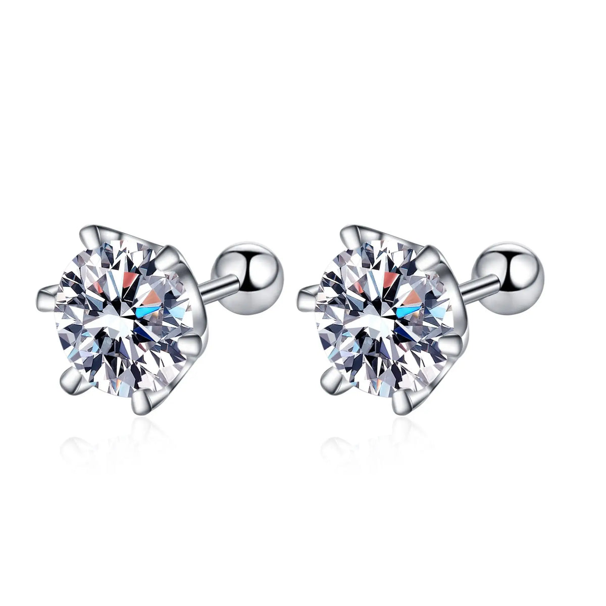 925 Sterling Silver Moissanite Stud Earrings 0.5-1ct Pair 6-Claw Screw Back