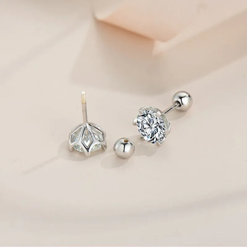 925 Sterling Silver Moissanite Stud Earrings 0.5-1ct Pair 6-Claw Screw Back