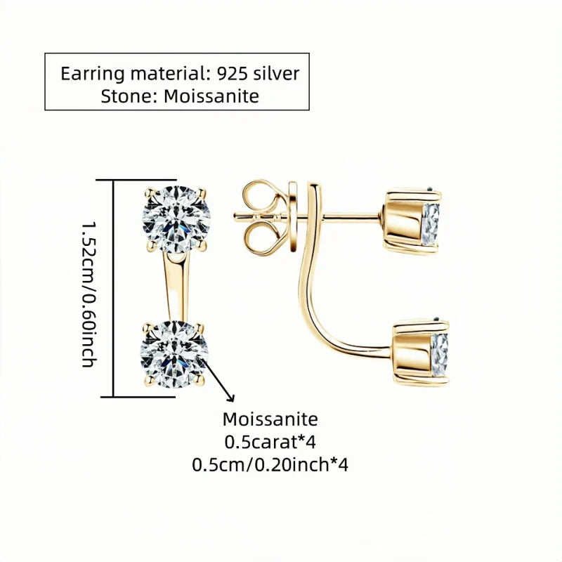 925 Sterling Silver 1ct Moissanite Stud Earrings Unisex Casual Daily