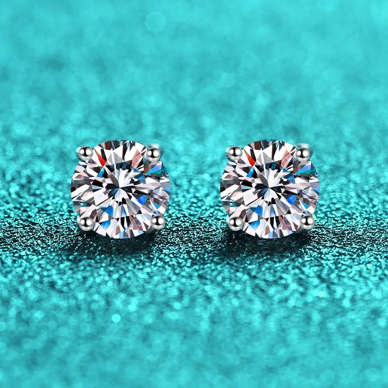 925 Sterling Silver Moissanite Stud Earrings - Round 1ctw Engagement Gift