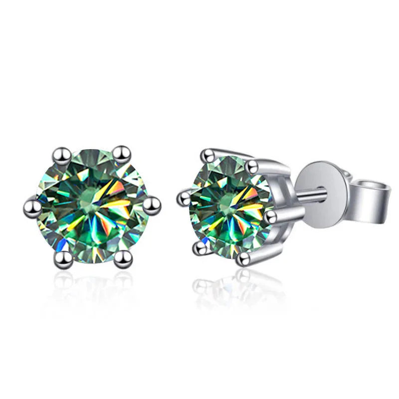 925 Sterling Silver Moissanite Stud Earrings Round VVS1 Pink Yellow Gift