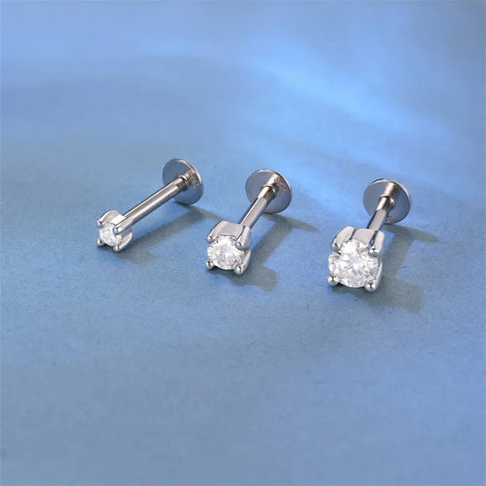 925 Sterling Silver Moissanite Stud Earrings Screw Back Four Claw Small Classic Fashion Jewelry