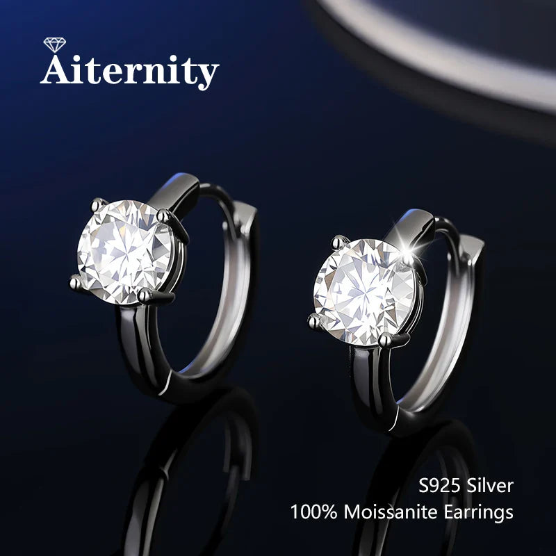 925 Sterling Silver Moissanite Stud Earrings VVS1 Cut GRA Certificate Unisex