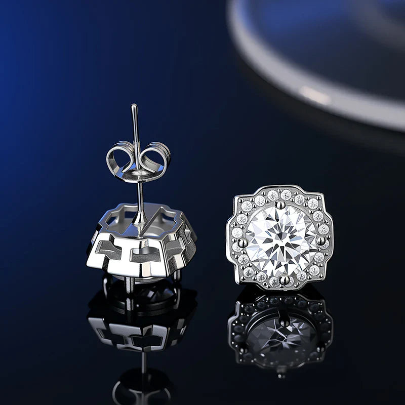 925 Sterling Silver Moissanite Stud Earrings VVS1 Cut GRA Certificate Unisex