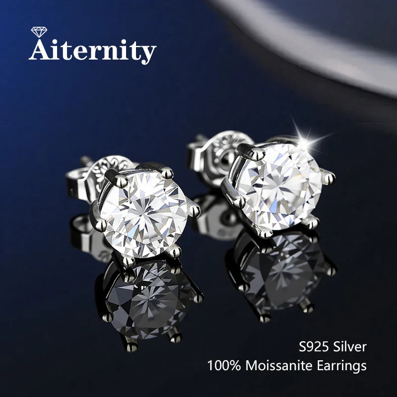 925 Sterling Silver Moissanite Stud Earrings VVS1 Cut GRA Certificate Unisex