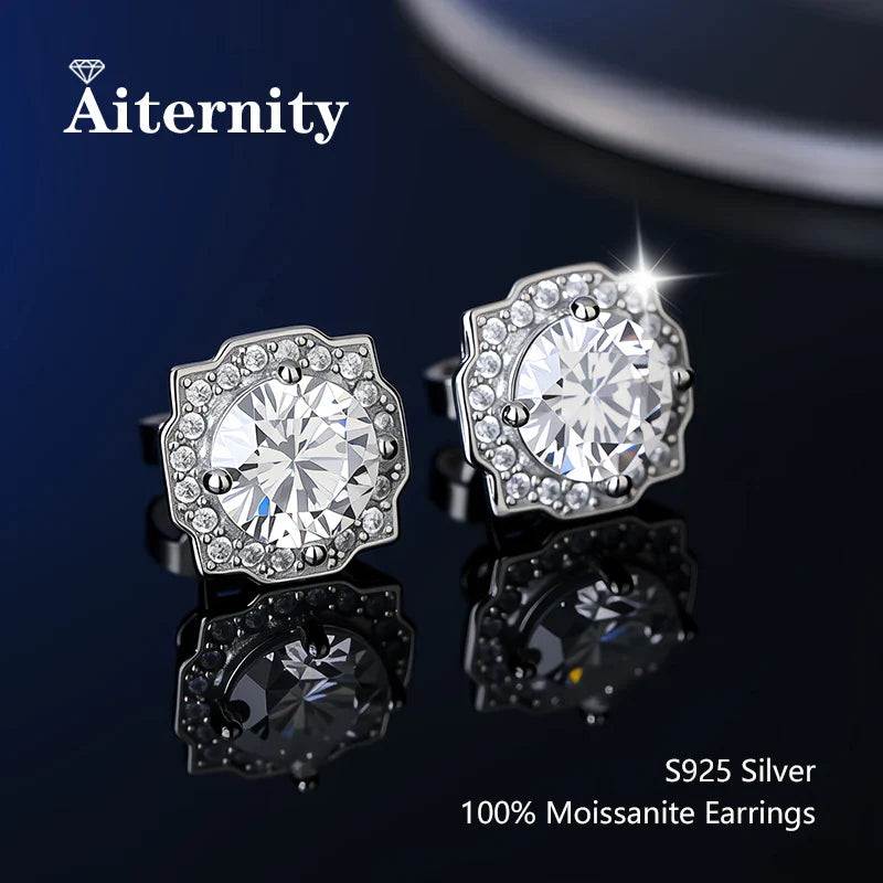925 Sterling Silver Moissanite Stud Earrings VVS1 Cut GRA Certificate Unisex