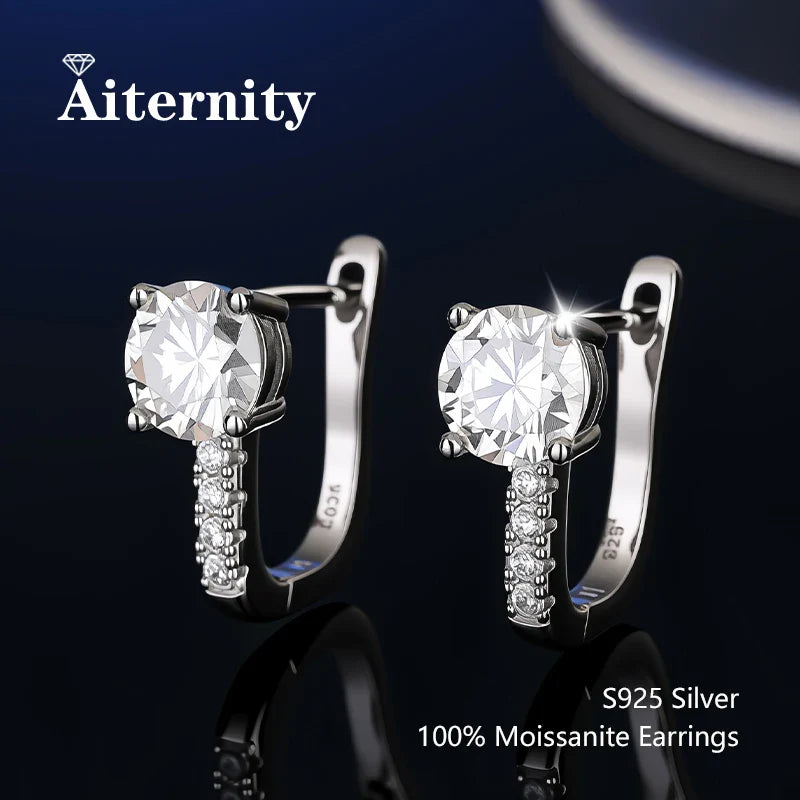 925 Sterling Silver Moissanite Stud Earrings VVS1 Cut GRA Certificate Unisex