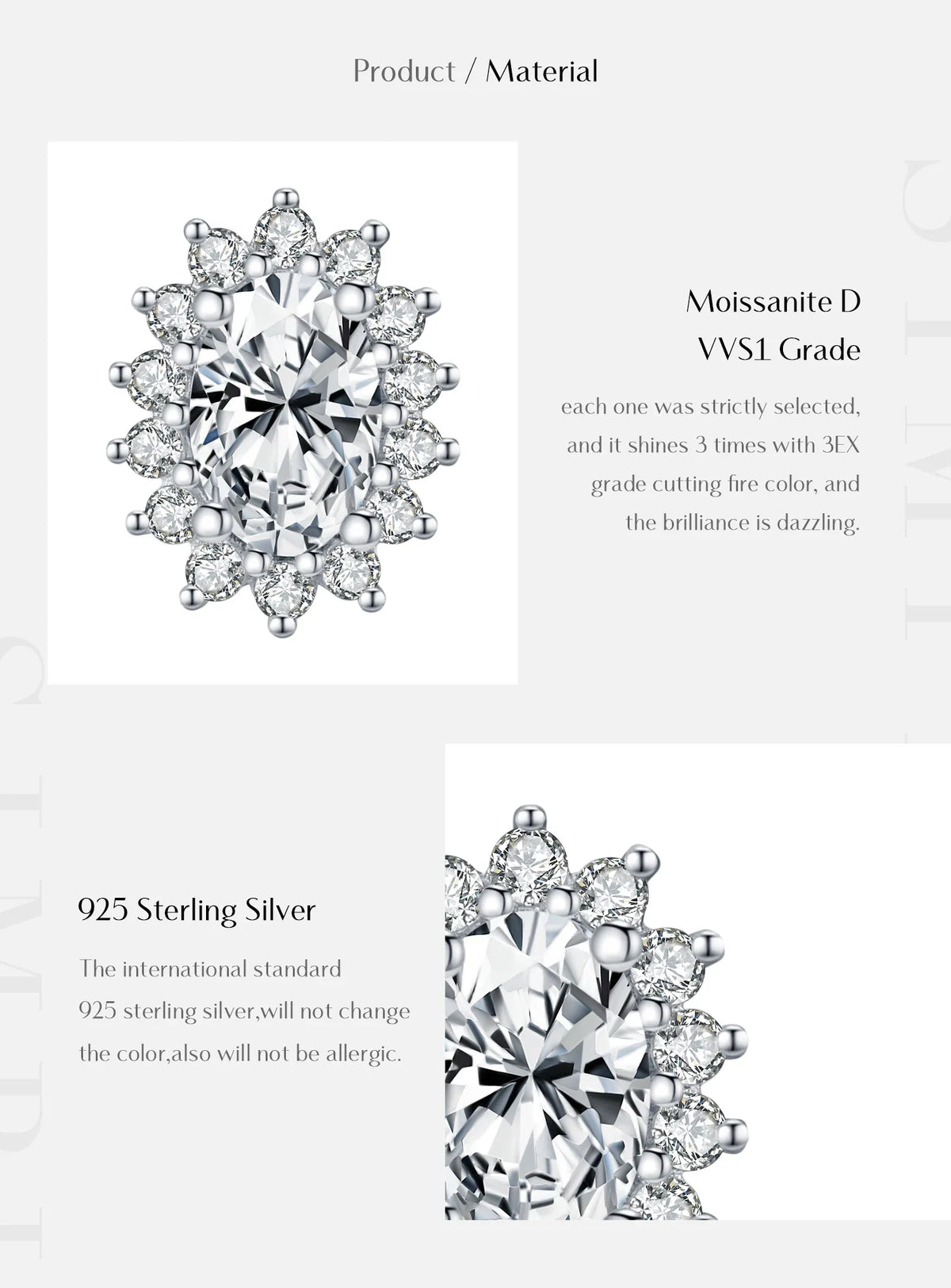 925 Sterling Silver Moissanite Halo Stud Earrings Bridal Wedding Engagement