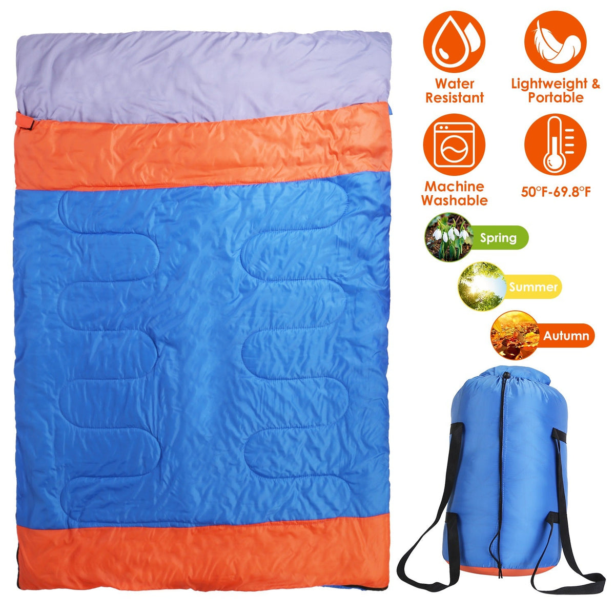 3 People Sleeping Bag for Adult Kids Lightweight Water Resistant Camping Cotton Liner Cold Warm Weather Indoor Outdoor Use 3 Season with Sack for Spri