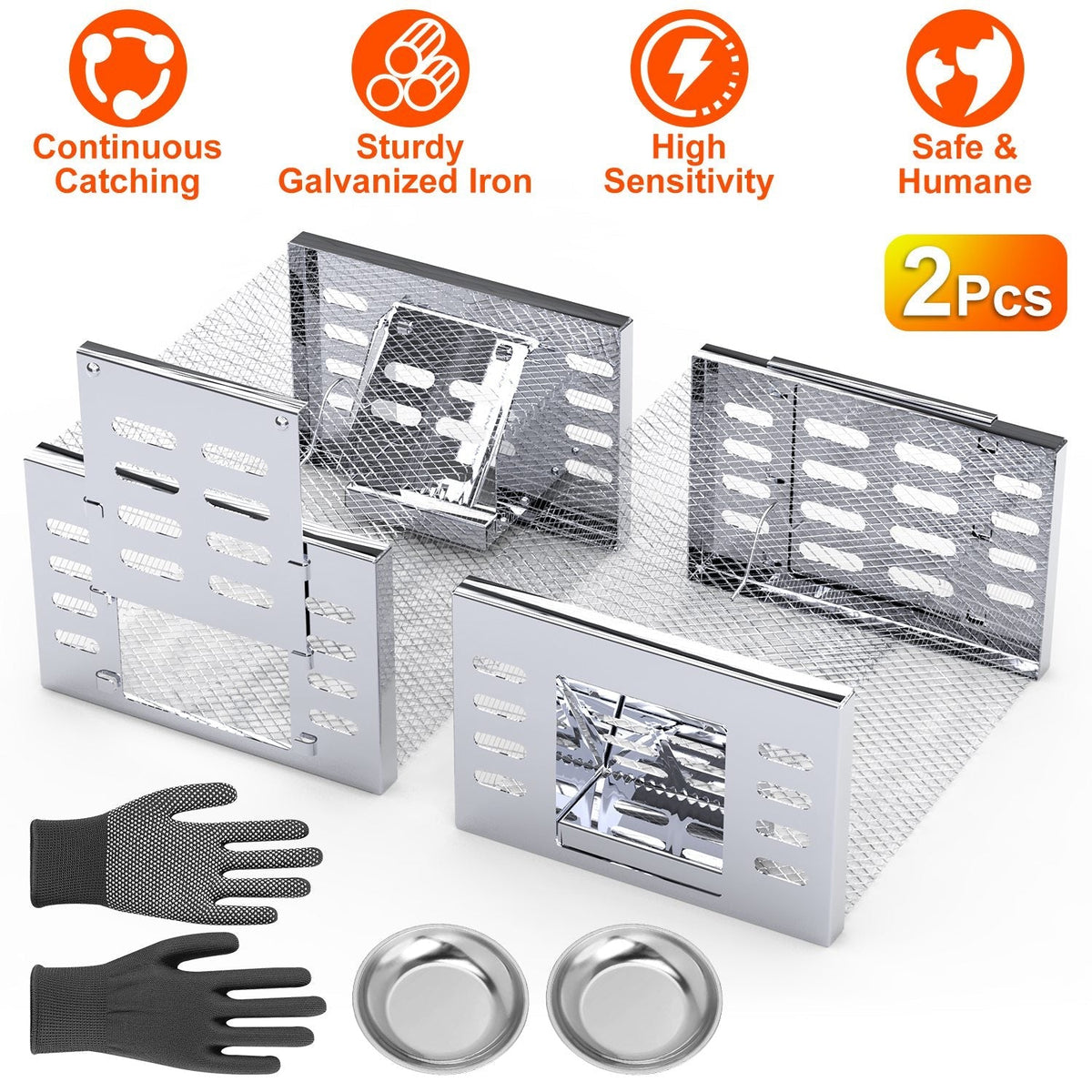 2Pcs Humane Rat Trap Catch and Release Live Mouse Cage Traps with Automatic Continuous Cycle Trapping for Chipmunk Rodent Mouse Small Animals
