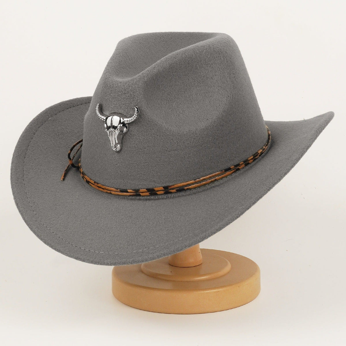 Western Cowboy Hat For Men And Women Metal Bull-Head Wool Cavalry Cap Top Hat