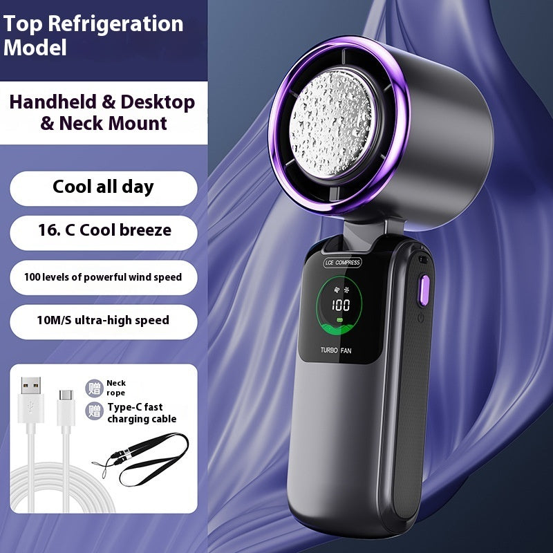 New Ice Pack High-Speed Handheld Eletirc Fan Speed Adjustable Folding Mini Fan Portable Outdoor Hanging Neck Small Fan