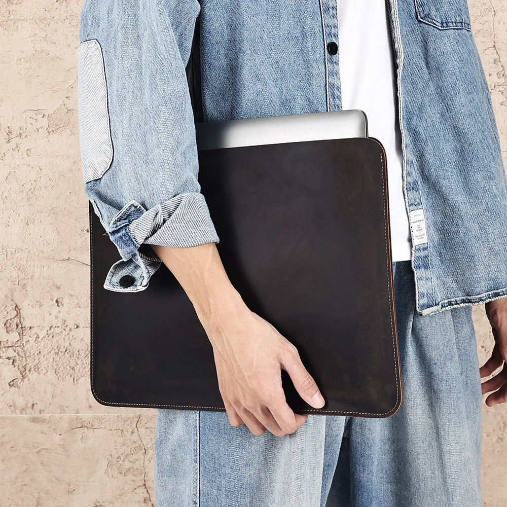Computer Multi-functional Crazy Horse Leather Horizontal Liner Bag