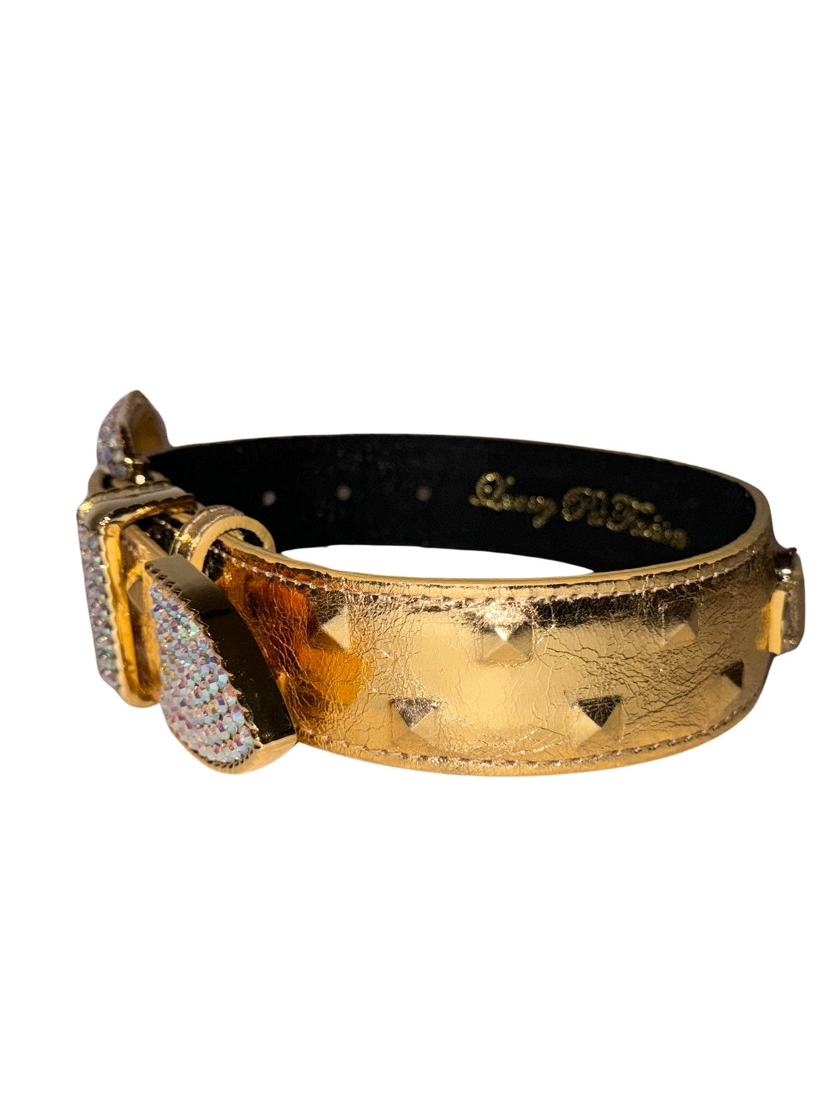 Glam Gold Embossed Studded Italian Leather With Our Custom Swarovski Crystal Buckle
