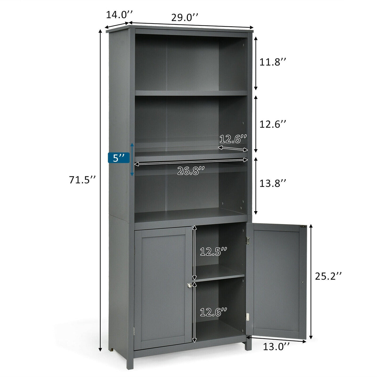 Bookcase Shelving Storage Wooden Cabinet Unit Standing Display Bookcase with Doors