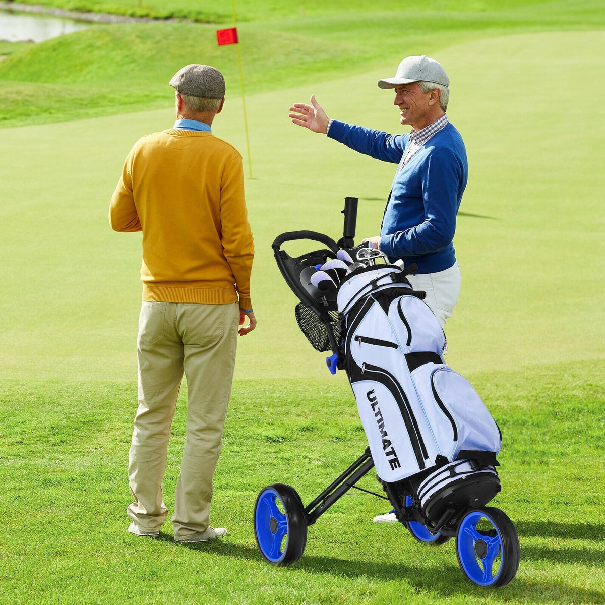 Folding 3 Wheels Golf Push Cart with Brake Scoreboard Adjustable Handle
