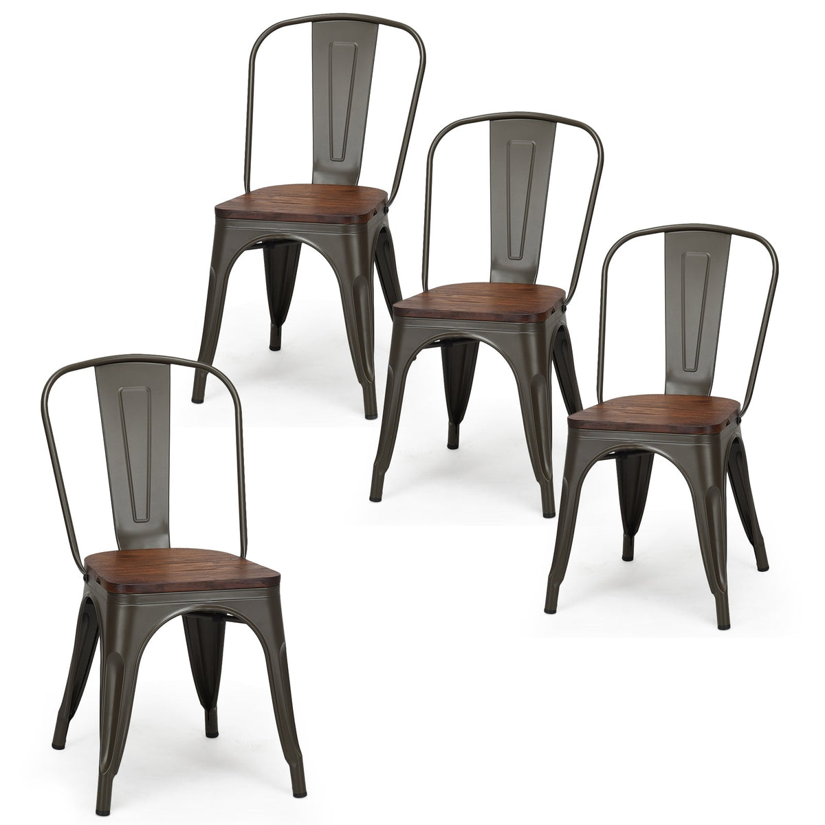 18 Inch Height Set of 4 Stackable Style Metal Wood Dining Chair
