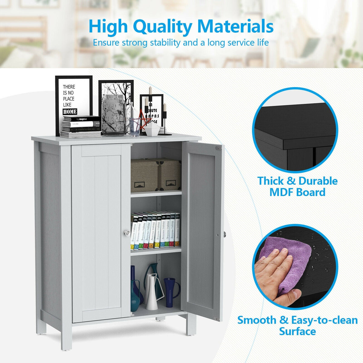2-Door Bathroom Floor Storage Cabinet Space Saver Organizer