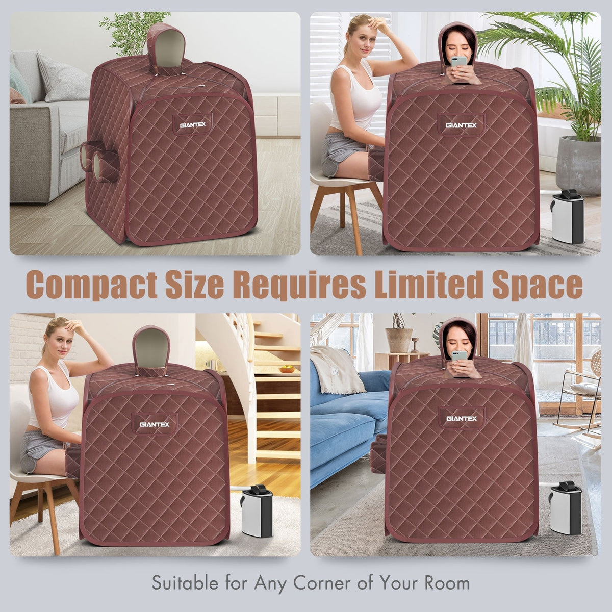 800W 2 Person Portable Steam Sauna Tent SPA with Hat Side Holes 3L Steamer