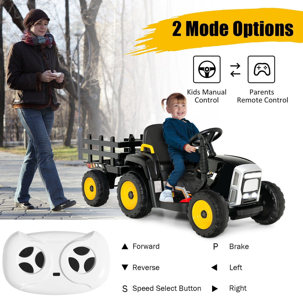 12V Ride on Tractor with 3-Gear-Shift Ground Loader for Kids 3+ Years Old