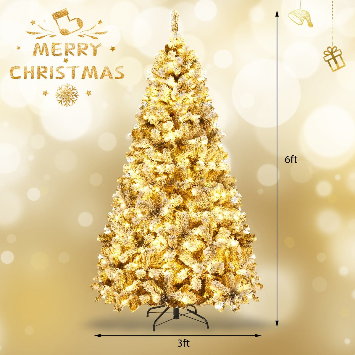 Árbol de Navidad artificial de lujo nevado y con bisagras preiluminado