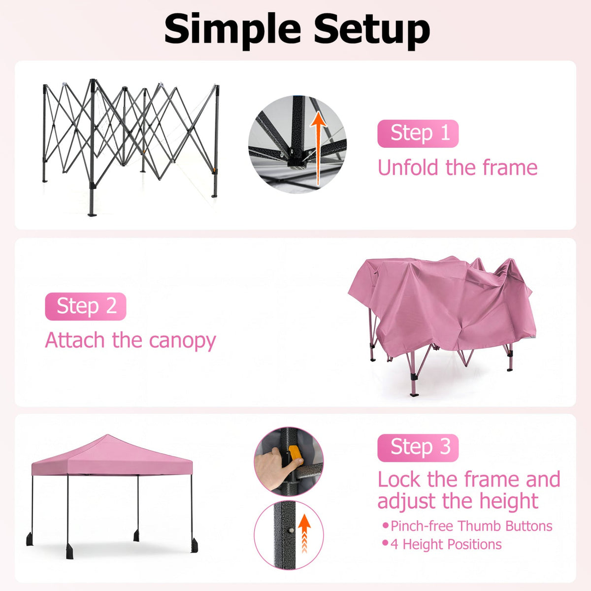 9.5 x 9.5 Feet Pop up Canopy Tent with Adjustable Heights