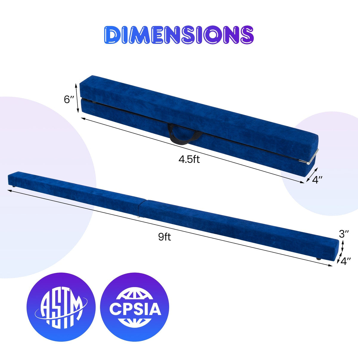 9 FT Folding Gymnastics Balance Beam with Anti-slip Base and Pine Wood Frame