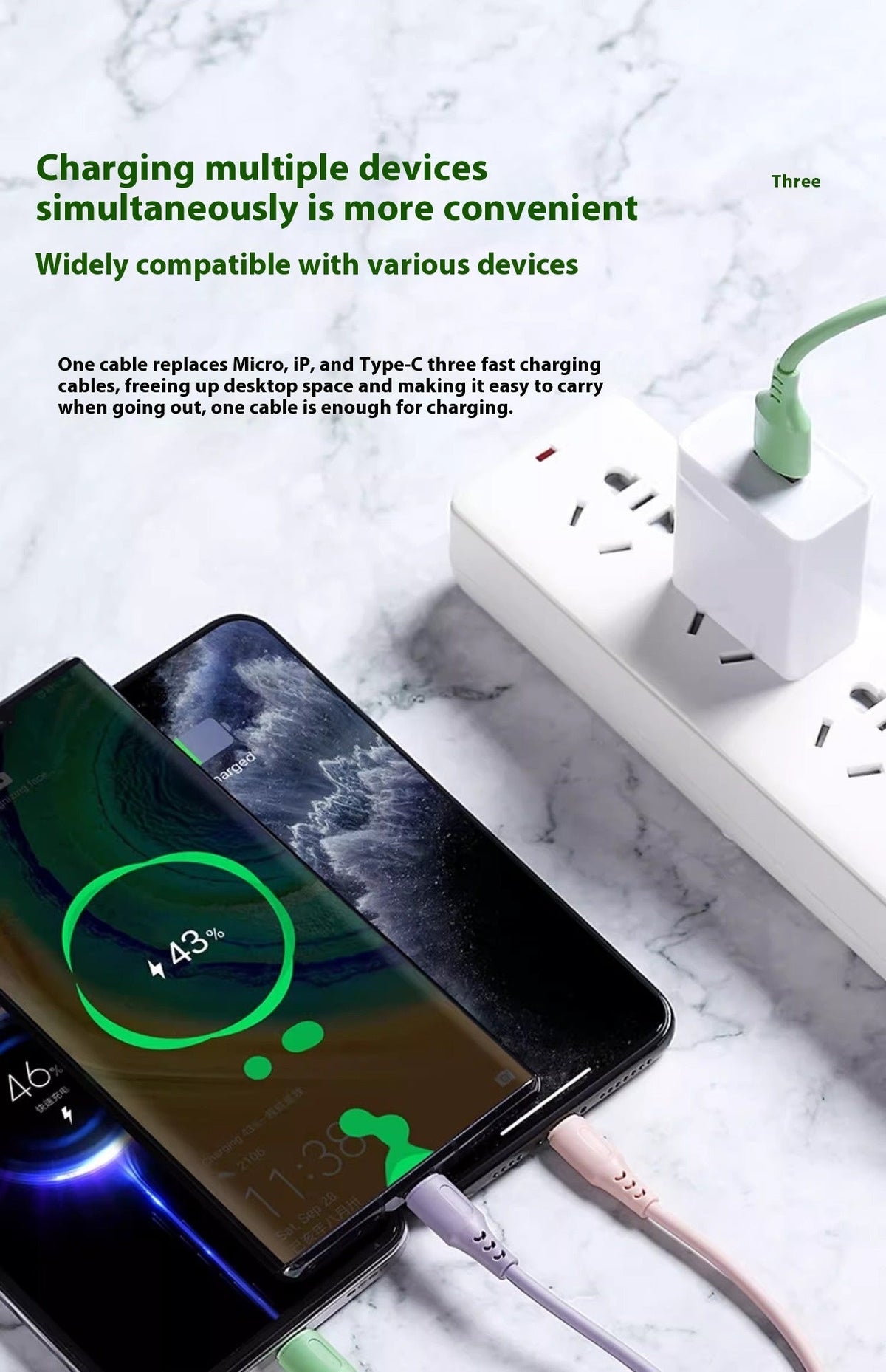 Data Cable Three-in-one Mobile Phone Charging Cable