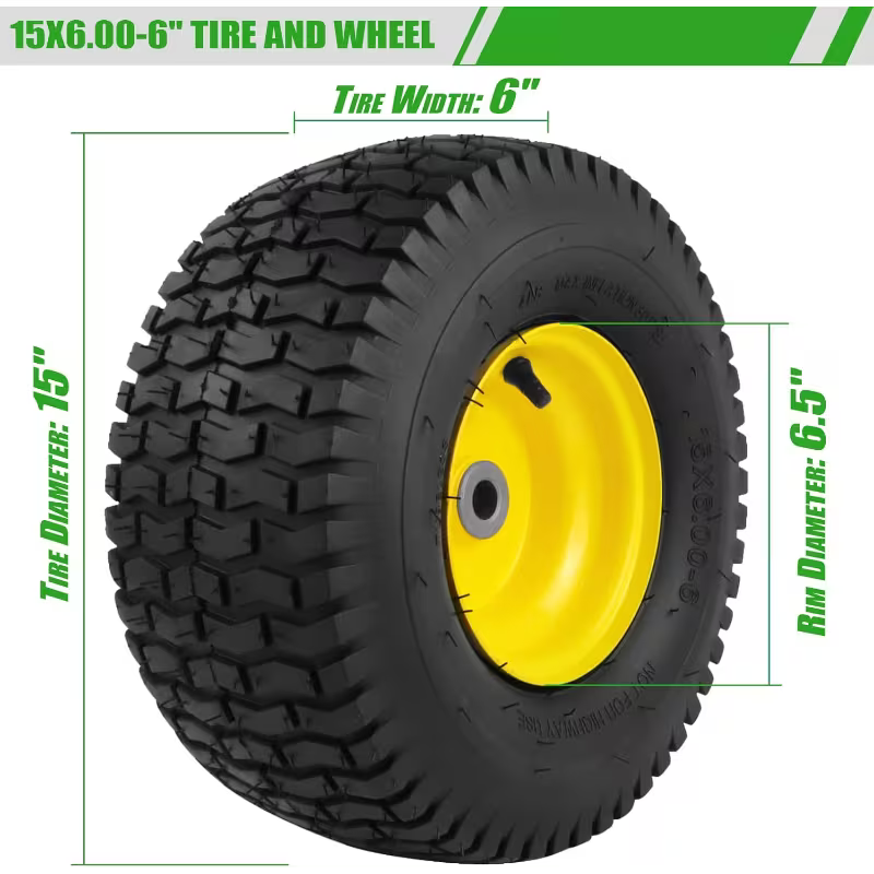 15x6.00-6 Tubeless Lawn Mower Front Tire Assembly