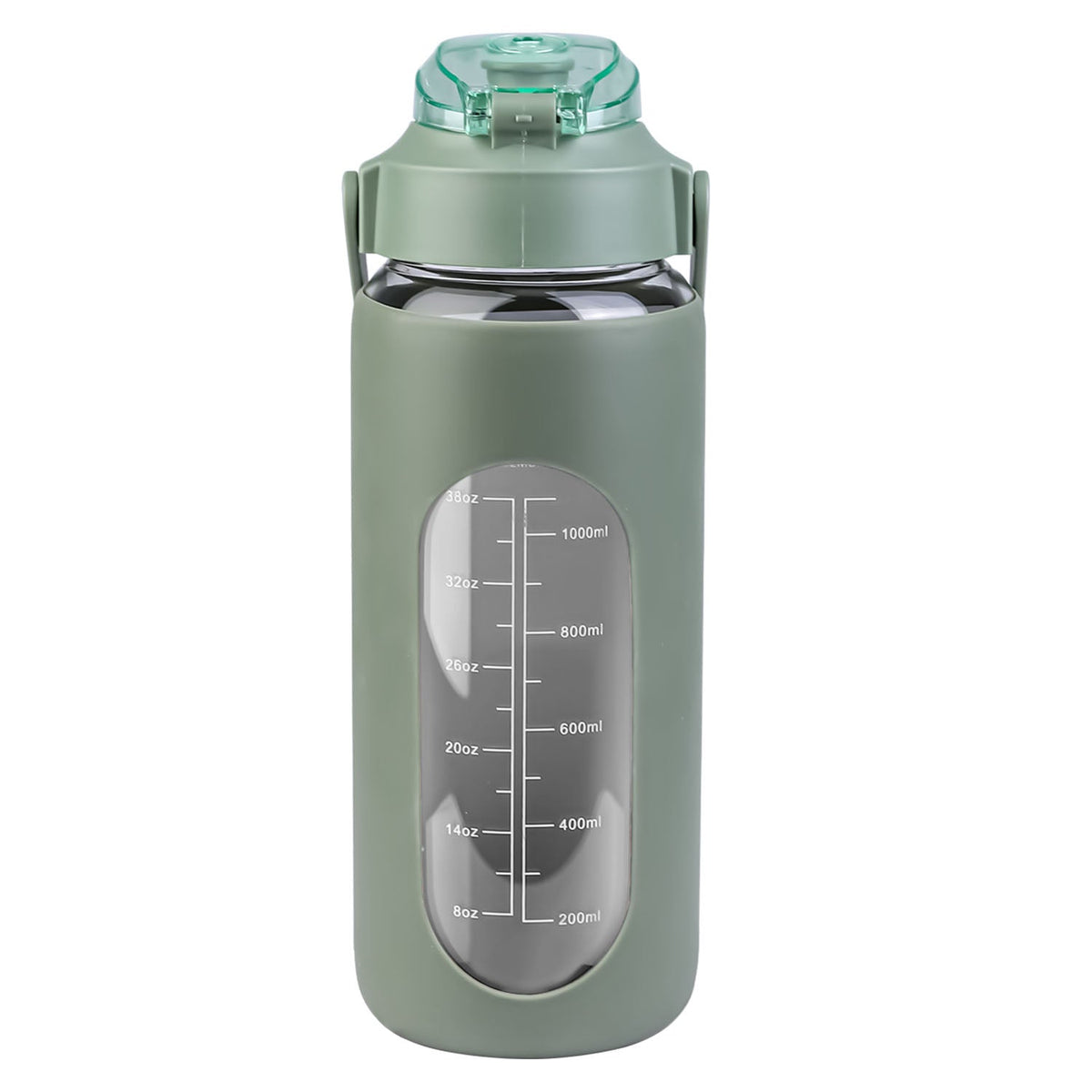 34Oz Glass Water Bottle Sports Water Bottle Motivational Water Bottle Water Intake Tracker Bottle with Straw Time Marker Silicone Sleeve Handle for Gy